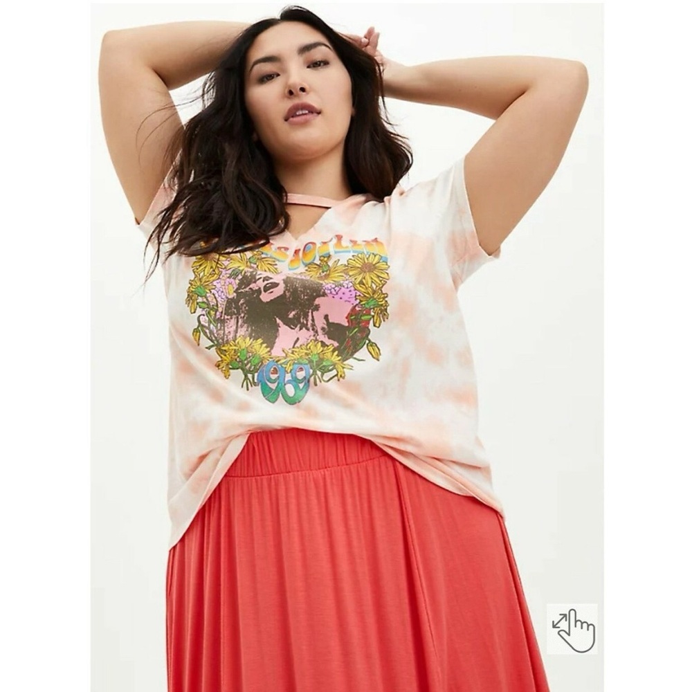 Janis Joplin Keyhole Graphic Choker Tee 1 Tie Dye Tshirt 1X Coral Cotton Torrid